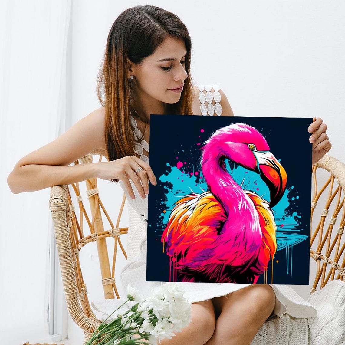 Neon Pink Flamingo Pop Art Tropical Splash Animal Wall Art Poster - Image 3