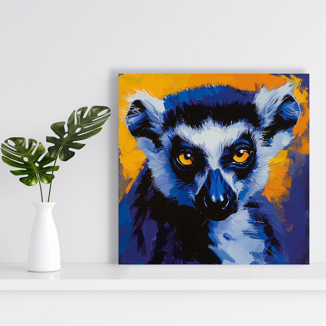 Lemur Amber Eyes Electric Blue Portrait Fiery Orange Wall Art - Image 2