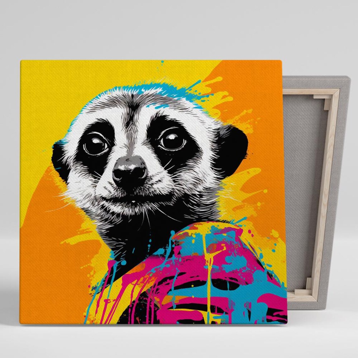 Raccoon Pop Art Portrait Neon Splash Yellow Orange Funny Animal Poster