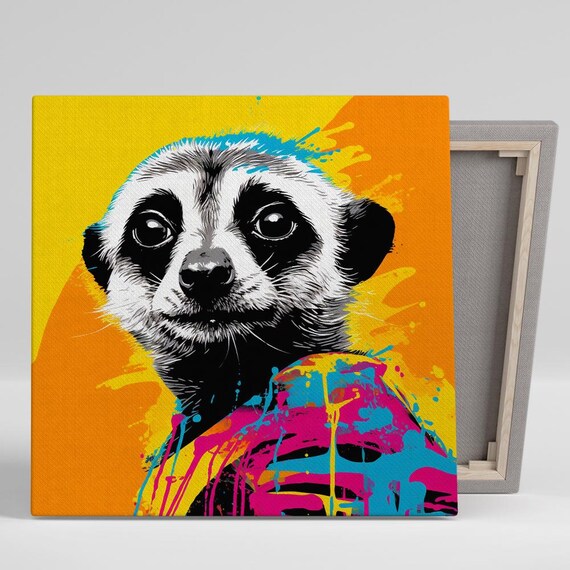 Raccoon Pop Art Portrait Neon Splash Yellow Orange Funny Animal Poster