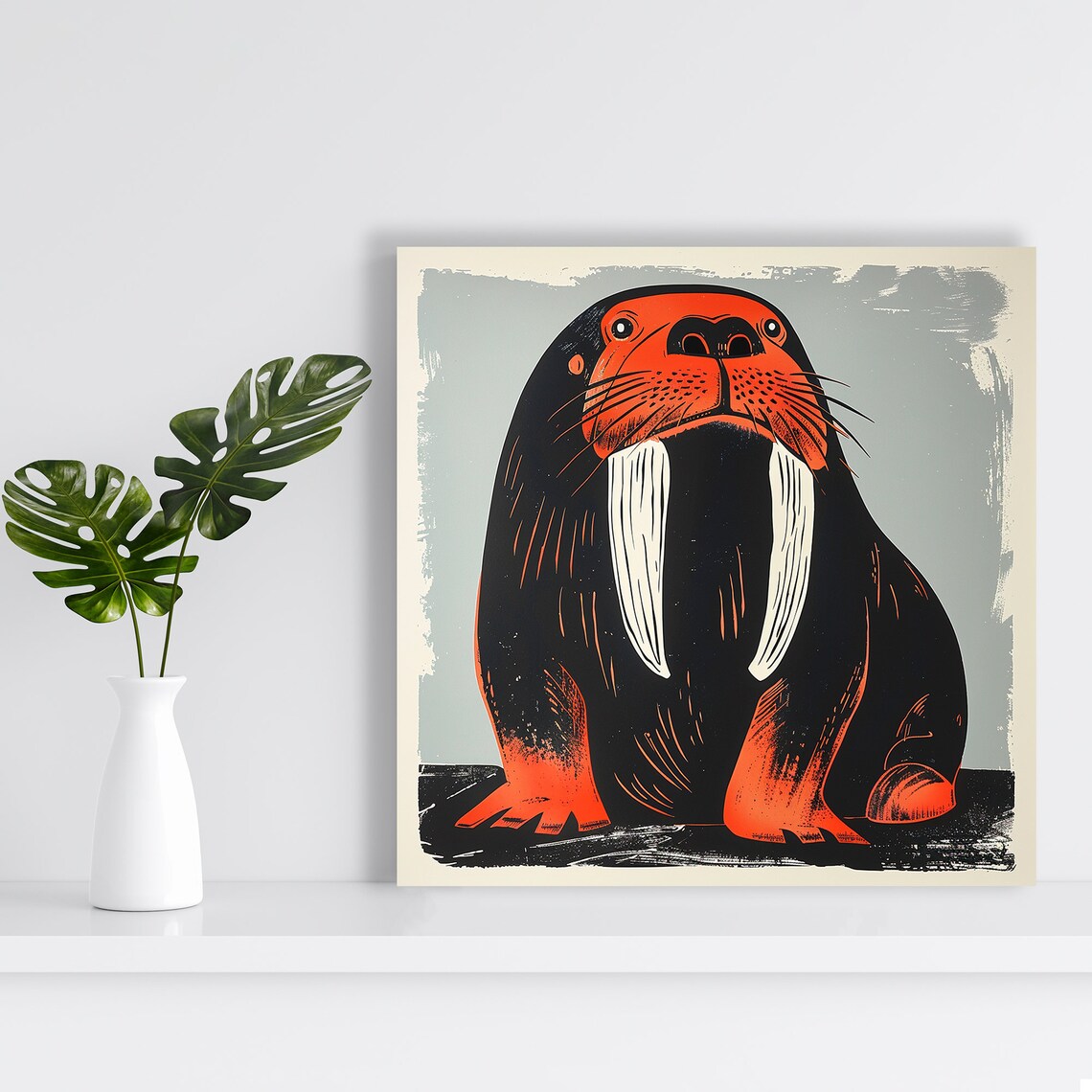 Walrus Portrait, Minimalist Animal Wall Art Print - Image 2