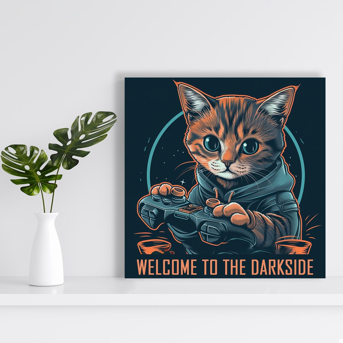 Gamer Cat In Hoodie Welcome To The Darkside Neon Pop Art Poster - Image 2