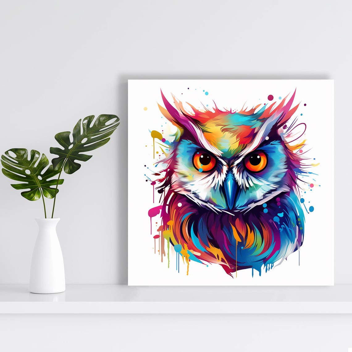 Rainbow Owl Watercolor Splash Multicolor Bird Portrait Wall Poster - Image 2