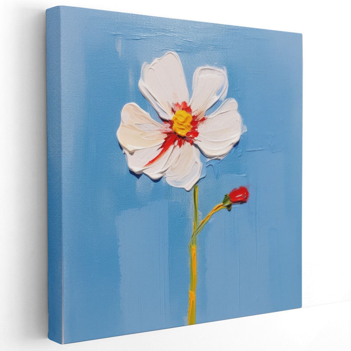 White On Blue Floral Art Print, Orange Blooms - Image 2