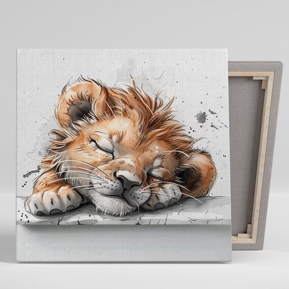 Sleeping Lion Cub Watercolor Soft Nursery Baby Animal Poster