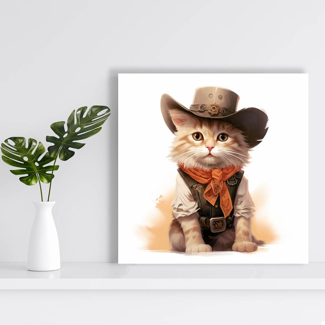 Cowboy Kitten in Hat and Bandana Cute Western Animal Portrait Poster - Image 2