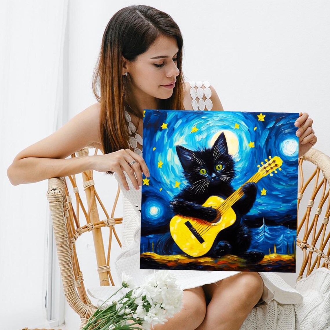 Black Cat Whimsical Music Decor Wall Art Print - Image 3