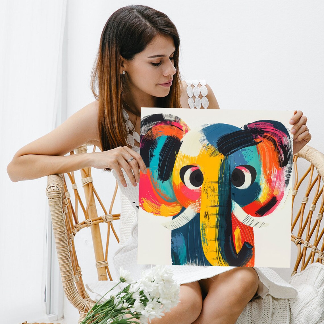 Abstract Elephant Face Bold Brushstrokes Colorful Modern Art Poster - Image 3