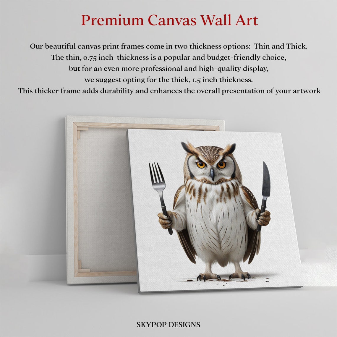 Owl Holding Fork And Knife Ready To Eat Funny Kitchen Wall Art - Image 3