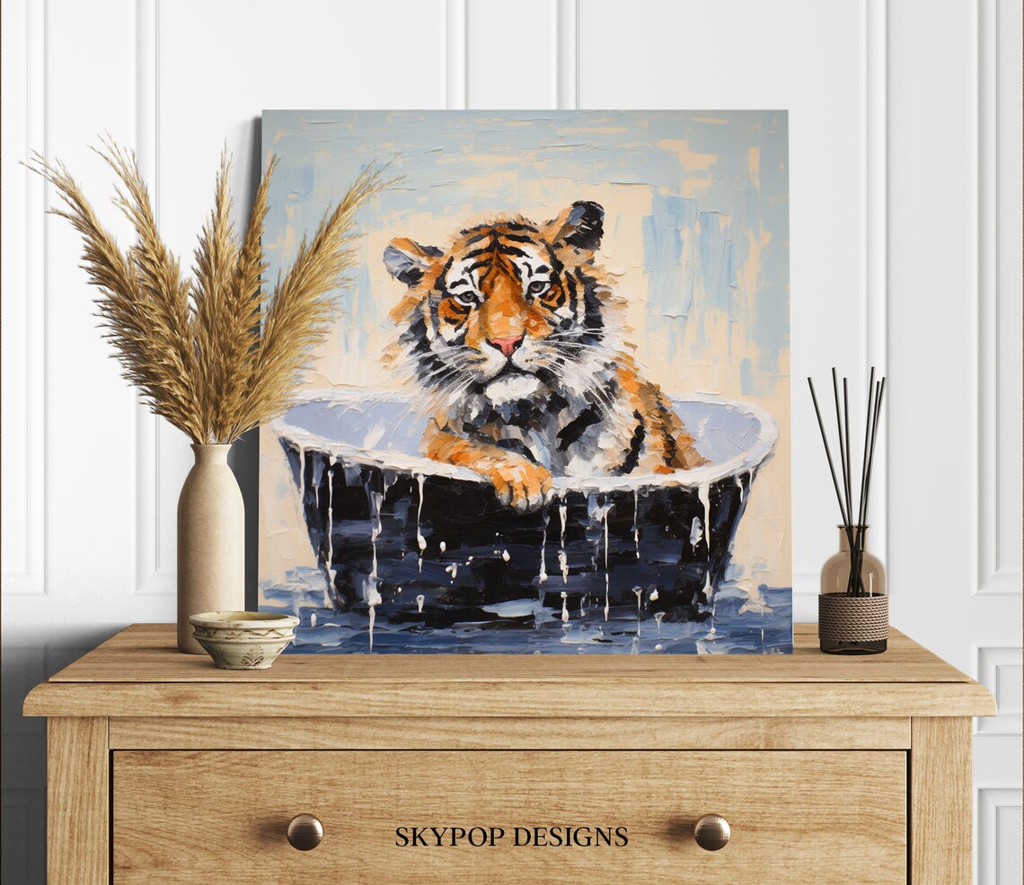 Tiger in Bathtub Bathroom Nursery Poster Print - Image 2