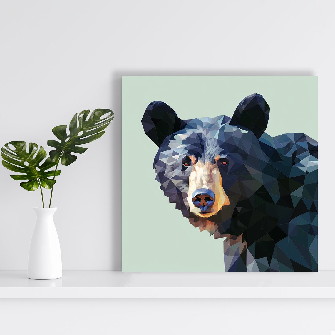 Geometric Blue Bear Portrait Faceted Black Modern Rustic Wall Poster - Image 2