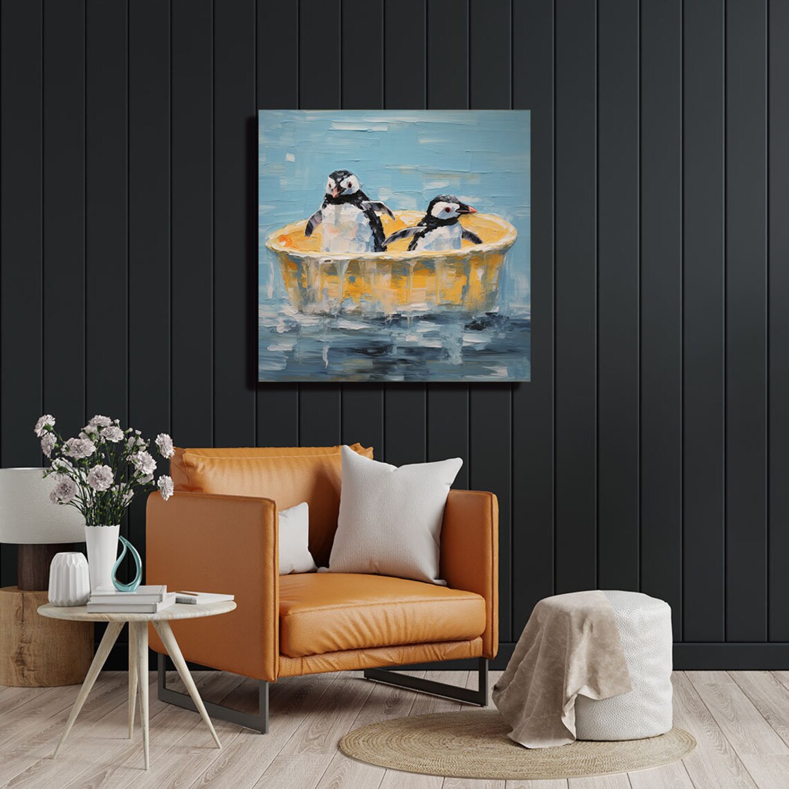 Two Penguins In Bathtub Bathroom Wall Art Print - Image 2
