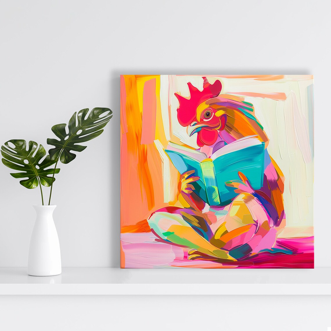 Scholarly Rooster, Whimsical Eclectic Art Print - Image 2