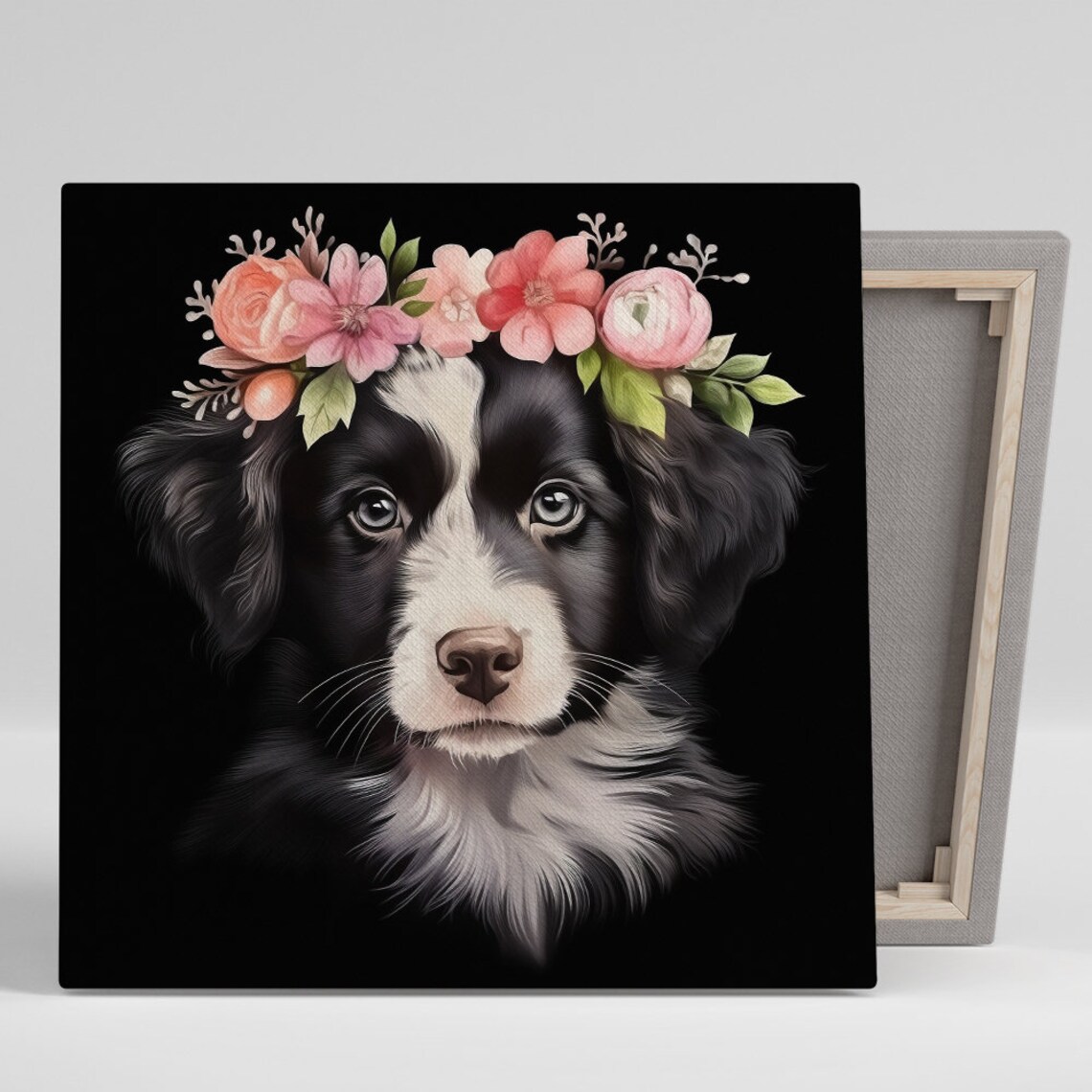 Border Collie Floral Art Print, Bohemian Farmhouse