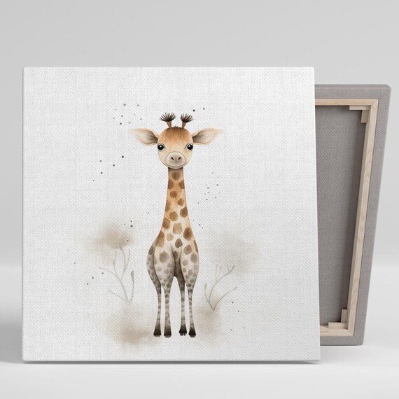 Baby Giraffe Watercolor Nursery Art In Soft Beige Tones Poster