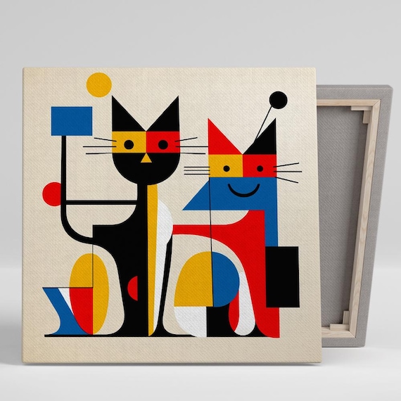 Geometric Cat Duo, Abstract Contemporary Art Print