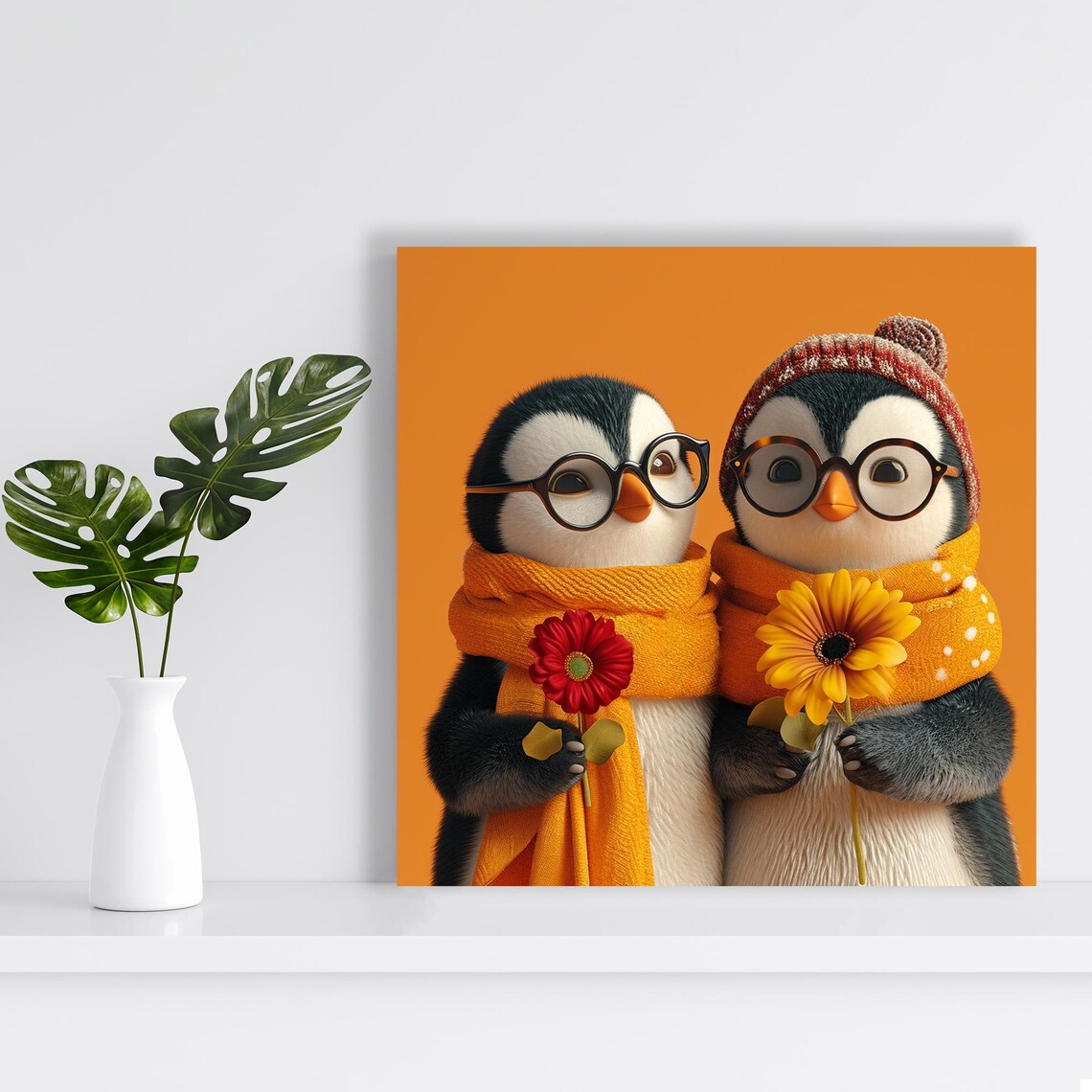 Nerdy Penguin Pals with Glasses and Scarves Cute Winter Animal Poster - Image 2