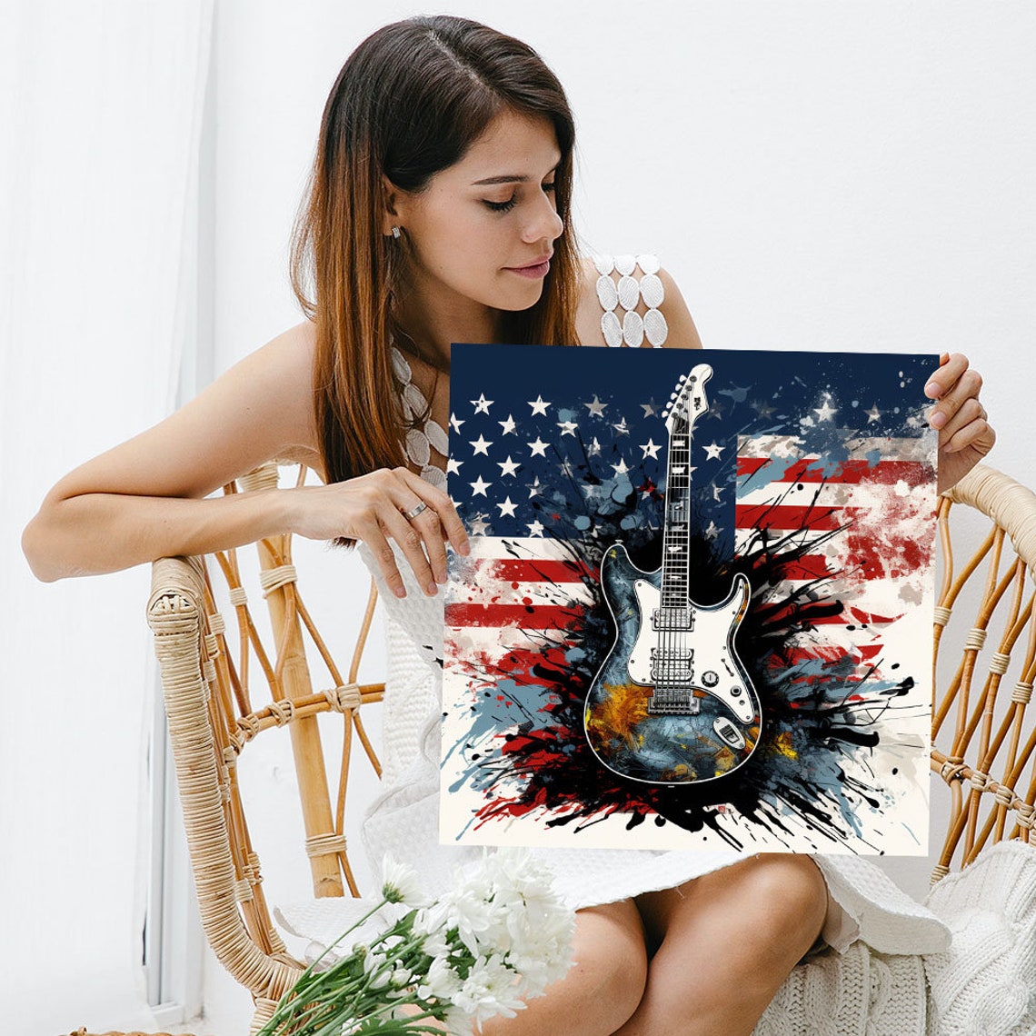 Electric Guitar American Flag Patriotic Rock Music Wall Poster - Image 3