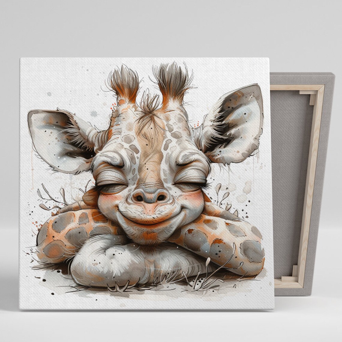 Sleepy Smiling Baby Giraffe Watercolor Cute Nursery Animal Poster