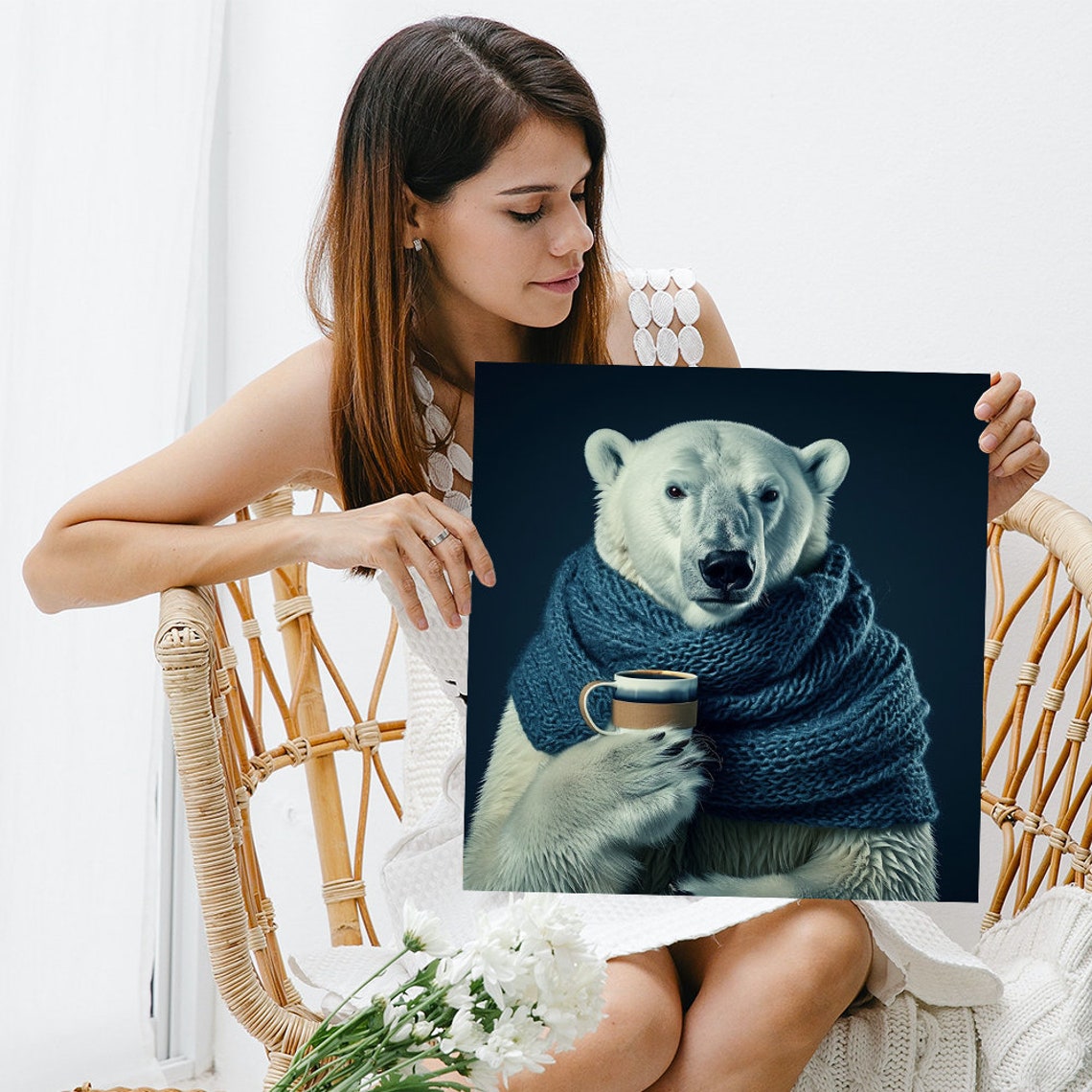 Polar Bear Blue Knit Scarf Coffee Mug Dark Navy Cozy Winter Poster - Image 3