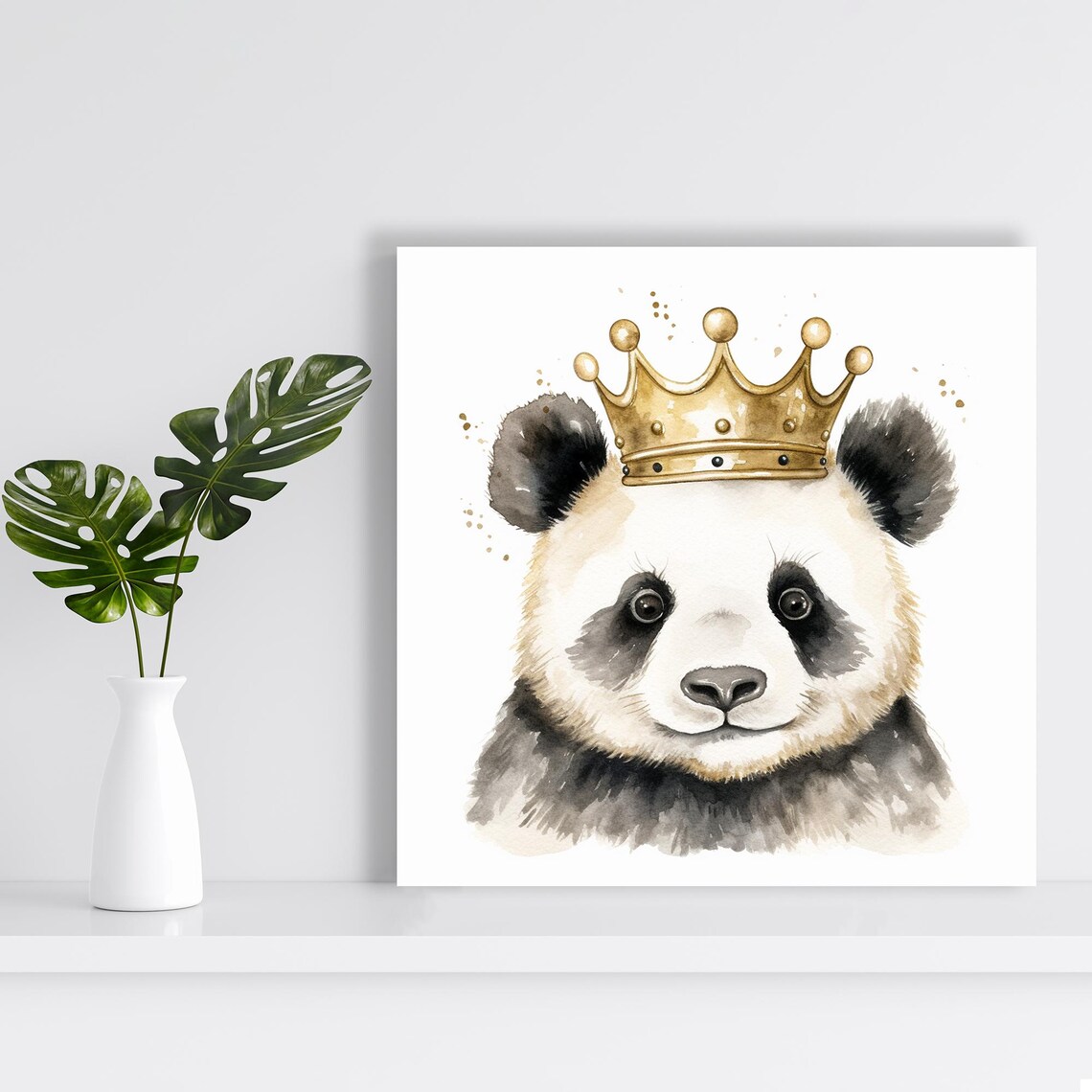 Baby Panda Gold Crown Watercolor Royal Nursery Cute Animal Art Poster - Image 2