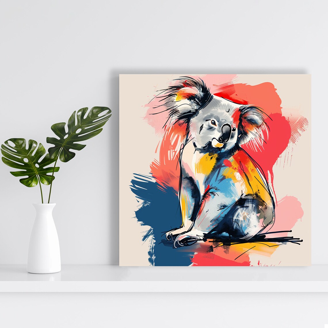Watercolor Koala Splash Painting Bold Red Blue Yellow Animal Poster - Image 2
