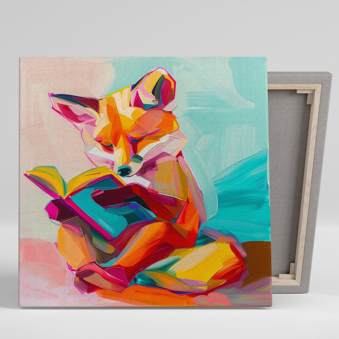 Bookworm Fox Abstract Whimsical Wall Art Print