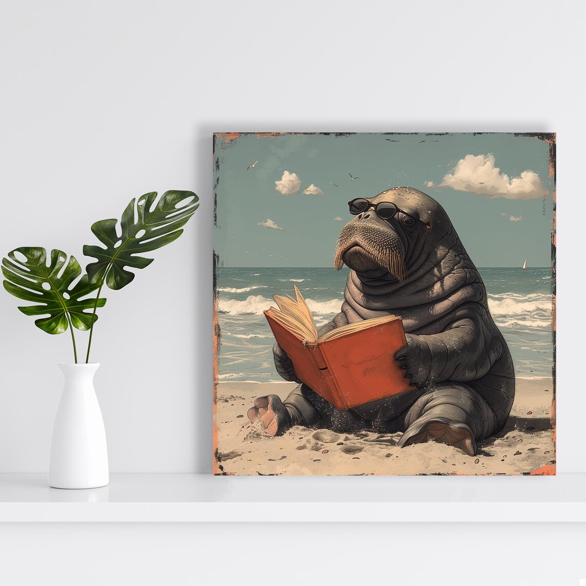 Walrus Whimsical Coastal Surrealism Art Print - Image 2