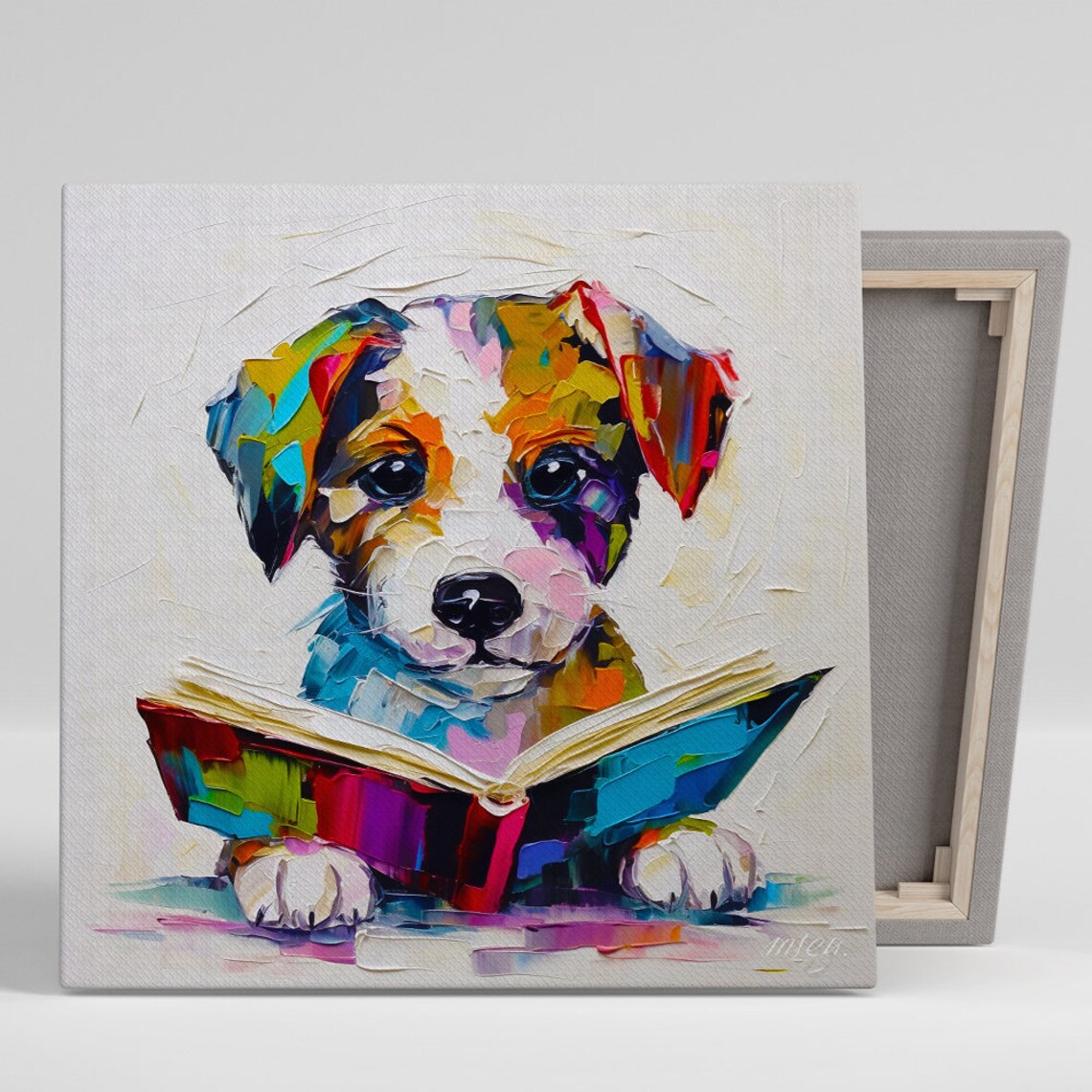 Jack Russell Terrier, Whimsical Bookworm Art Print