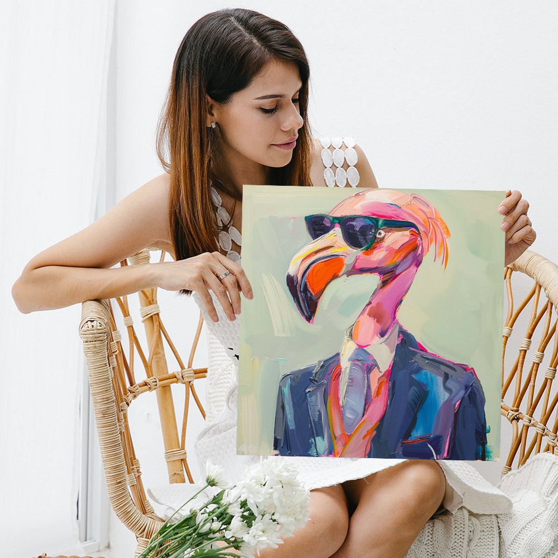 Dapper Flamingo In Suit and Sunglasses Pop Art Quirky Fun Wall Poster - Image 3
