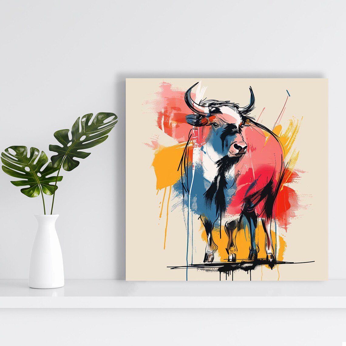 Vibrant Abstract Highland Cow Watercolor Splash Art Wall Poster - Image 2