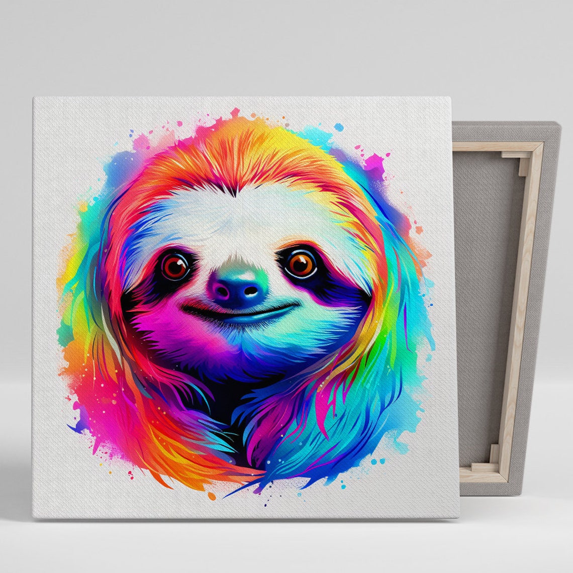 Rainbow Watercolor Sloth Smiling Joyful Kids Wall Art Poster