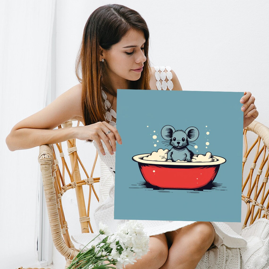 Cute Mouse Bubble Bath Red Tub Whimsical Kids Bathroom Decor Poster - Image 3