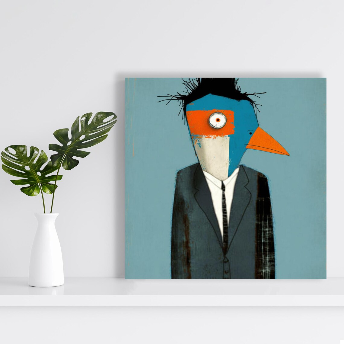 Bird Man in Business Suit Surreal Pop Art Whimsical Office Wall Poster - Image 2