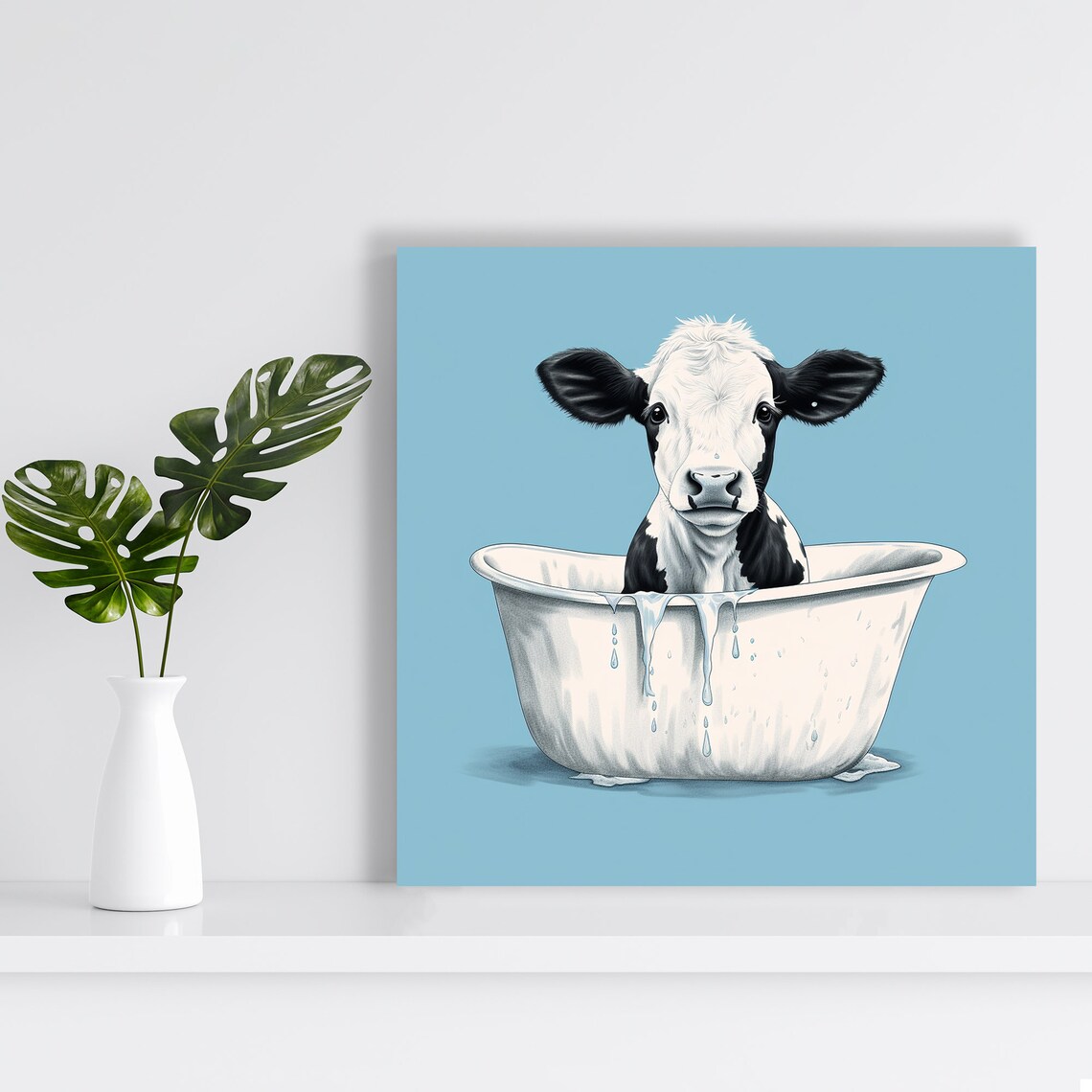 Cow Bathtub Bliss, Whimsical Contemporary Art Print - Image 2