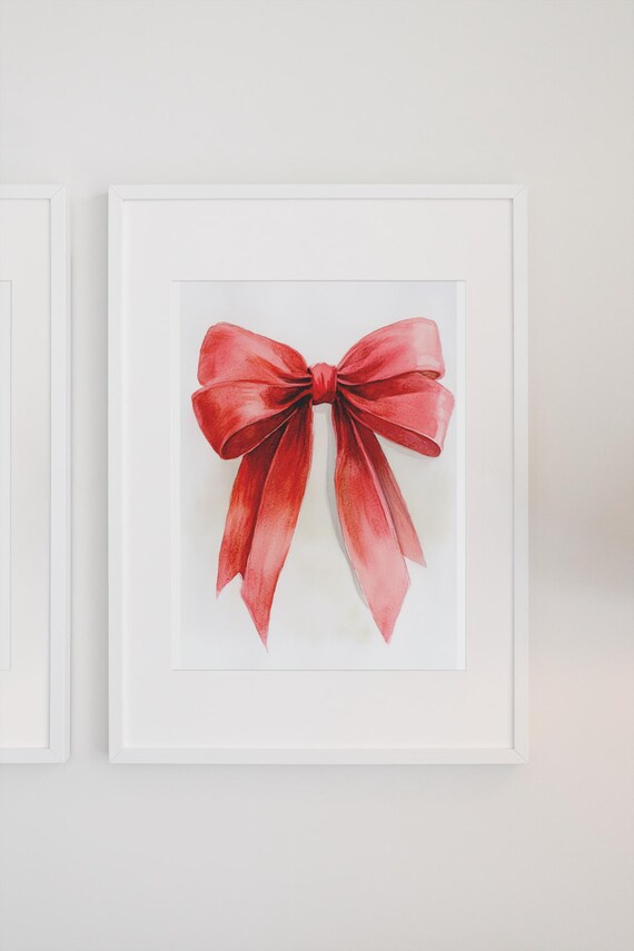 Red Satin Ribbon Bow Watercolor Painting Classic Holiday Poster
