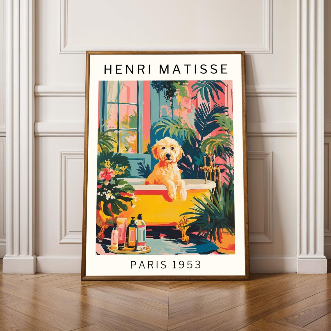 Matisse Labradoodle in Vintage Bathtub Art Print