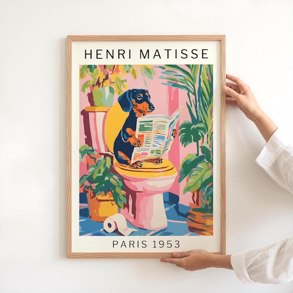 Dachshund Bathroom Art, Matisse-Inspired Dog Print