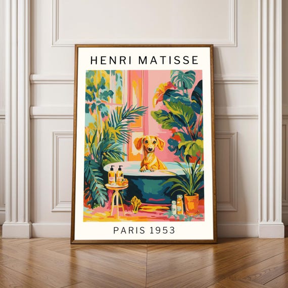 Matisse Dachshund Print Funny Dog Wall Art For Bathroom Gift Holiday Decor Lovers Housewarming Present Gallery Style