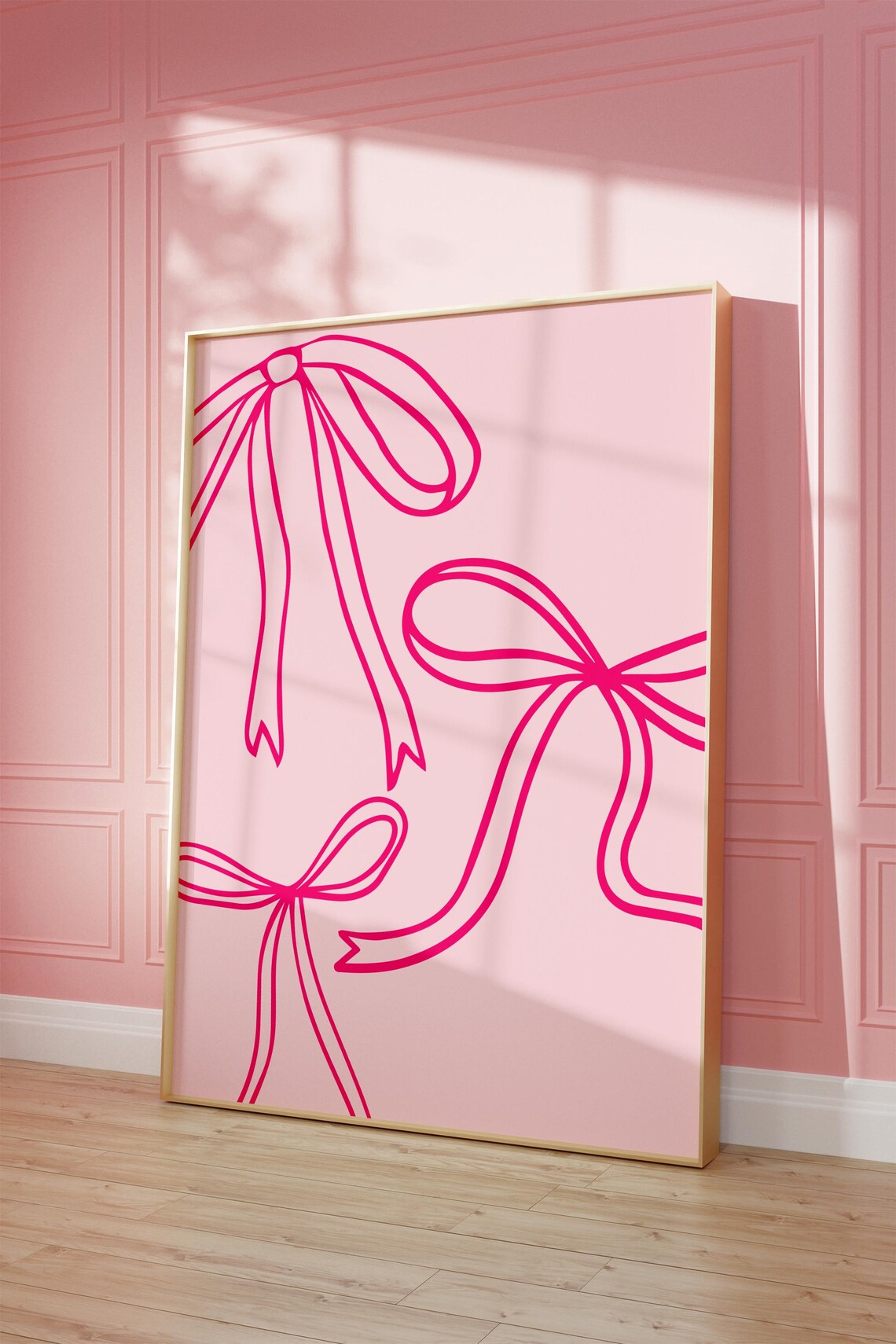 Pink Line Drawn Ribbon Bows Minimalist Coquette Feminine Poster - Image 3