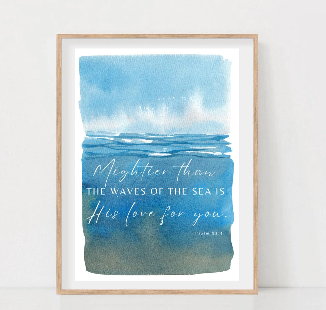 Mightier Than The Waves Psalm 93:4 Ocean Watercolor Scripture Poster - Image 2
