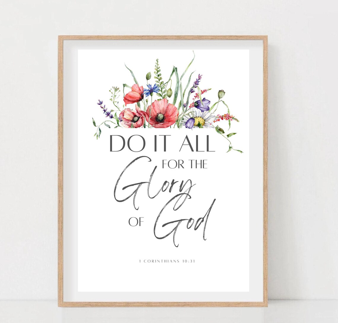 Do It All For The Glory Of God Floral Watercolor Scripture Wall Art - Image 2