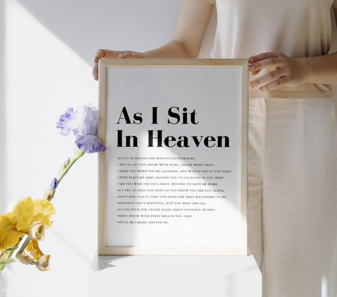 As I Sit In Heaven Memorial Poem Sympathy Remembrance Wall Art - Image 3