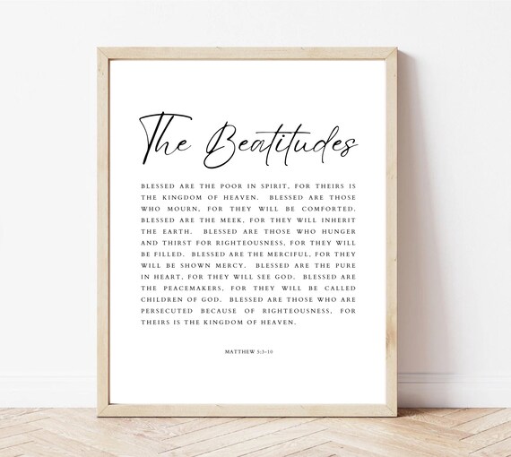 The Beatitudes Matthew 5:3-10 Full Scripture Text Minimalist Poster