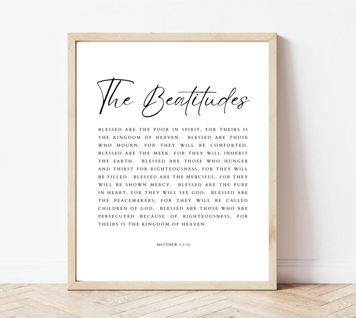 The Beatitudes Matthew 5:3-10 Full Scripture Text Minimalist Poster