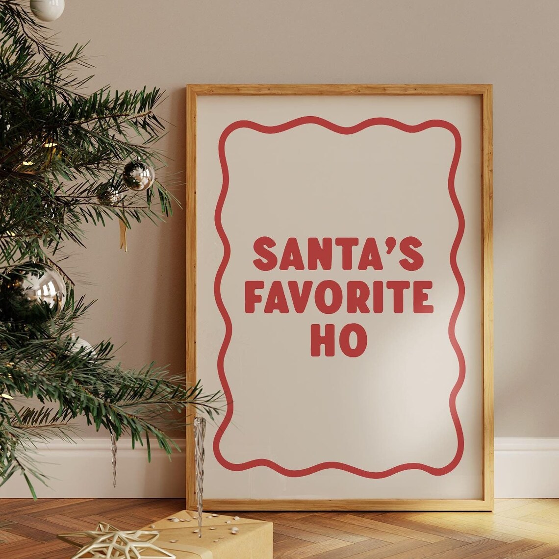 Santas Favorite Ho Funny Christmas Wavy Border Holiday Quote Poster - Image 3