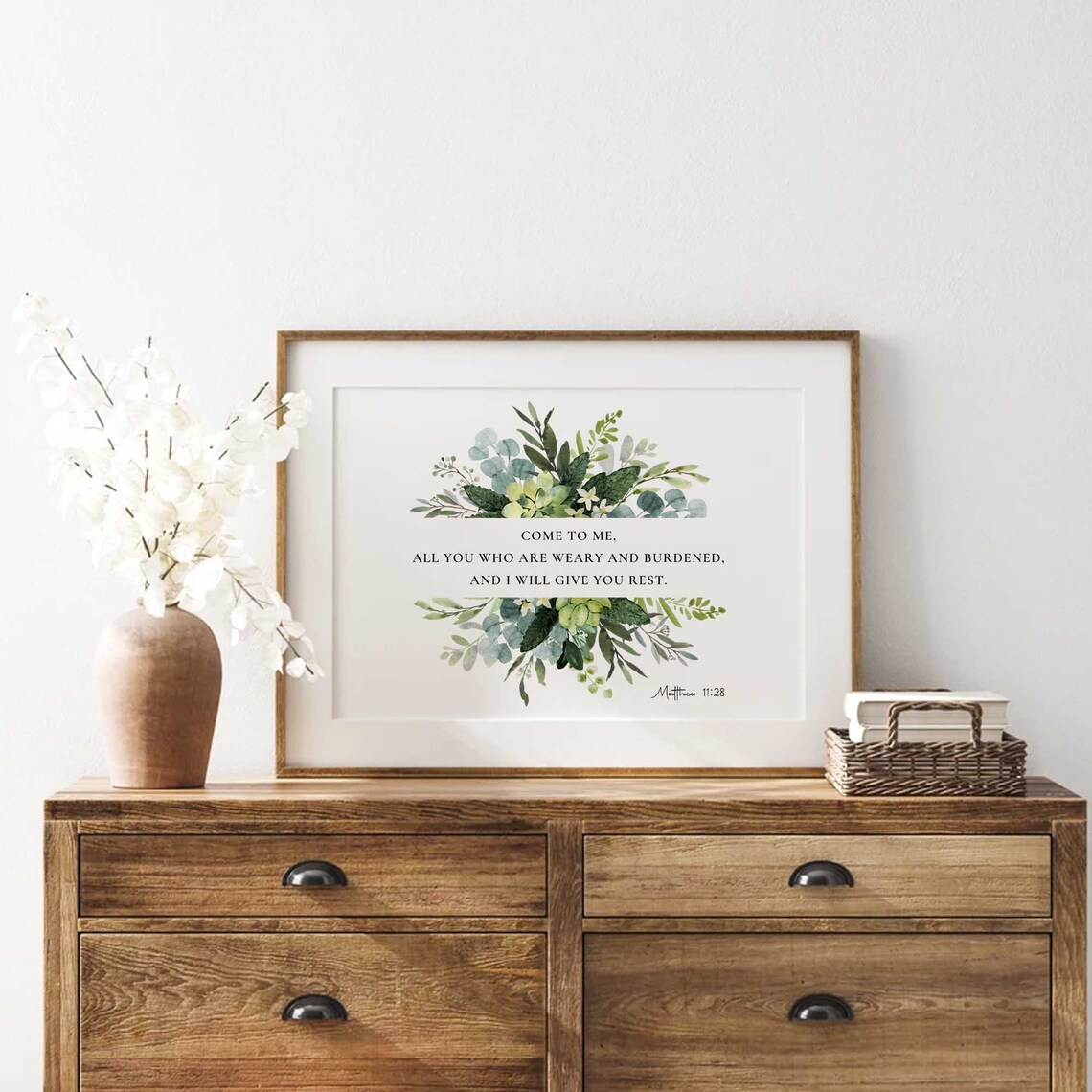Matthew 11:28 Botanical Scripture Art Print, Christian Decor - Image 2