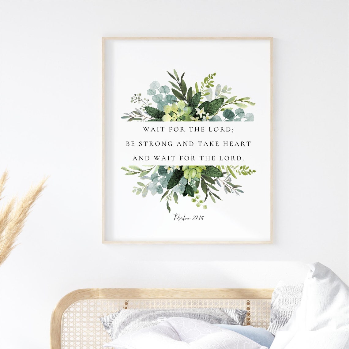 Psalm 27:14 Botanical Scripture Art Print - Image 3