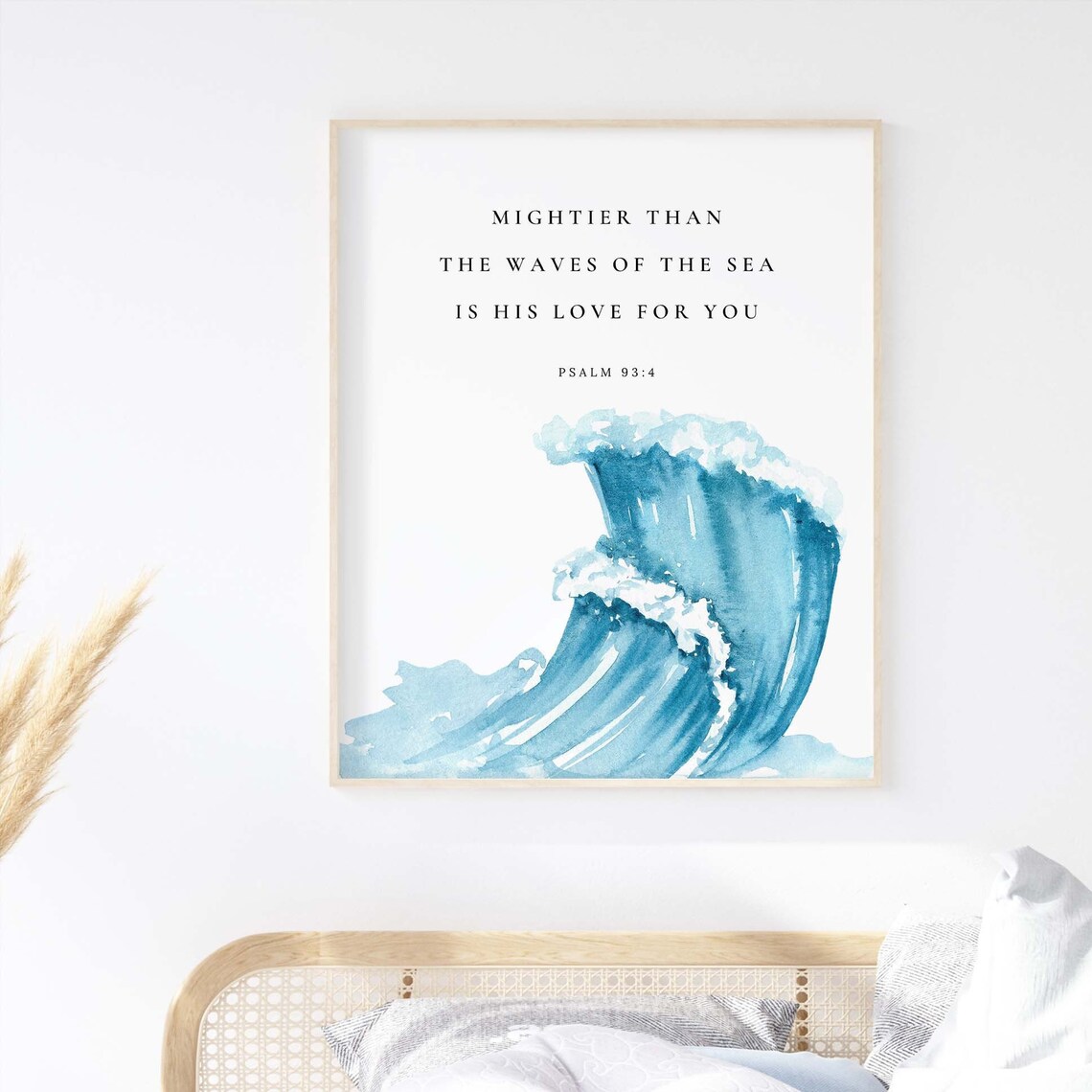Psalm 93 4 Mightier Than The Waves Watercolor Ocean Wave Scripture Poster - Image 2