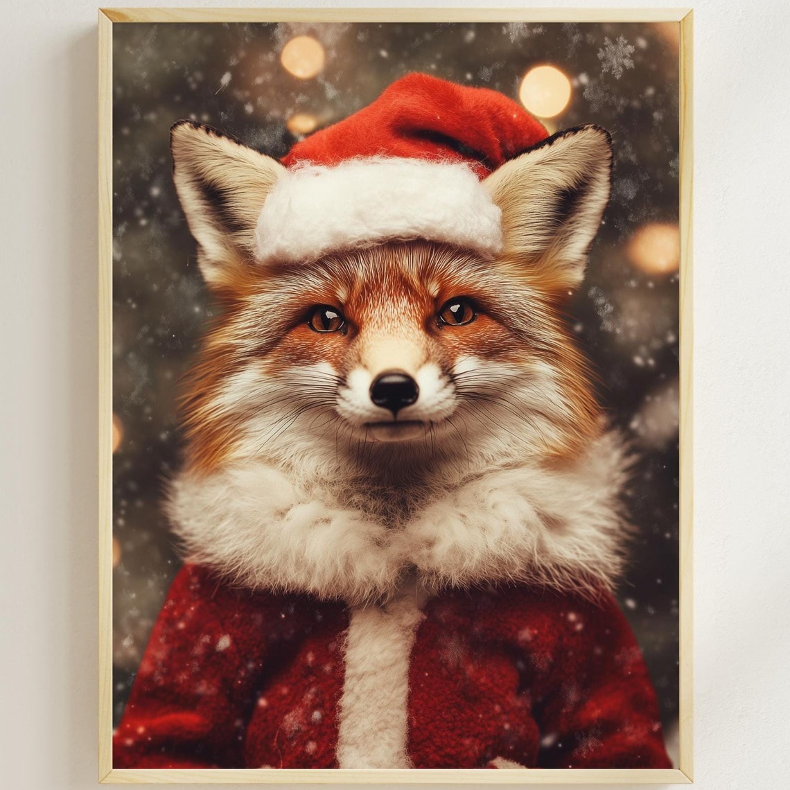 Red Fox Wearing Santa Hat And Red Coat Festive Christmas Poster